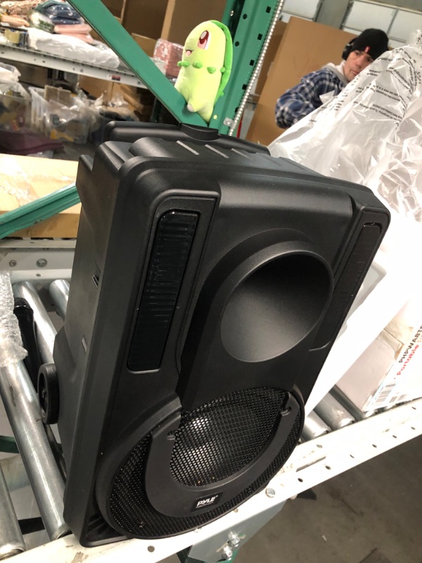 Photo 4 of 8’’ Portable PA Speaker System - Wireless BT Streaming PA & Karaoke Party Audio Speaker, Two Wireless Mic, Wired Microphone, Tablet Stand, Flashing Party Lights, MP3/USB//FM Radio - PHPWA8TB 8 inch Speaker System