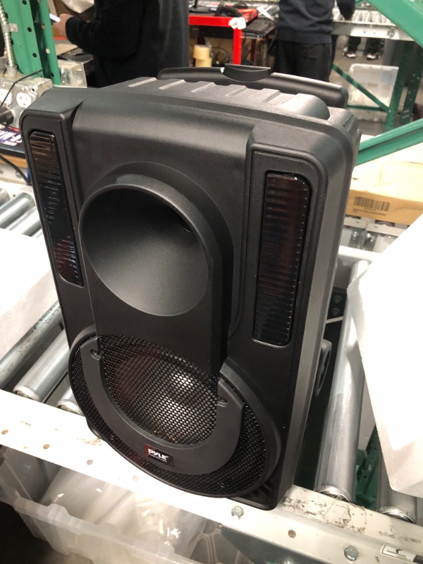 Photo 3 of 8’’ Portable PA Speaker System - Wireless BT Streaming PA & Karaoke Party Audio Speaker, Two Wireless Mic, Wired Microphone, Tablet Stand, Flashing Party Lights, MP3/USB//FM Radio - PHPWA8TB 8 inch Speaker System