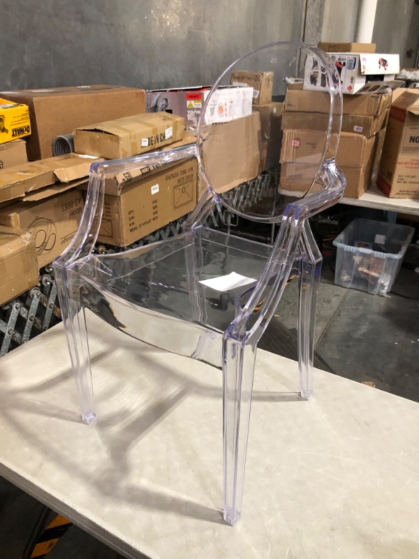 Photo 3 of ***USED - NO PACKAGING***
Flash Furniture Ghost Chair with Arms in Transparent Crystal 1 Pack, 23"D x 21.13"W x 36.5"H