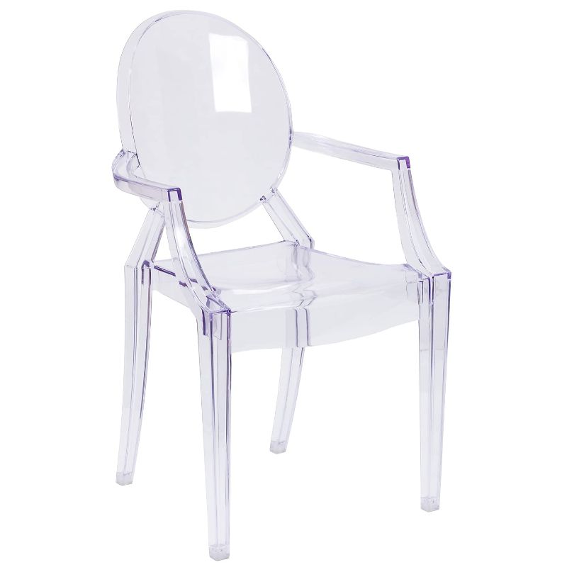 Photo 1 of ***USED - NO PACKAGING***
Flash Furniture Ghost Chair with Arms in Transparent Crystal 1 Pack, 23"D x 21.13"W x 36.5"H