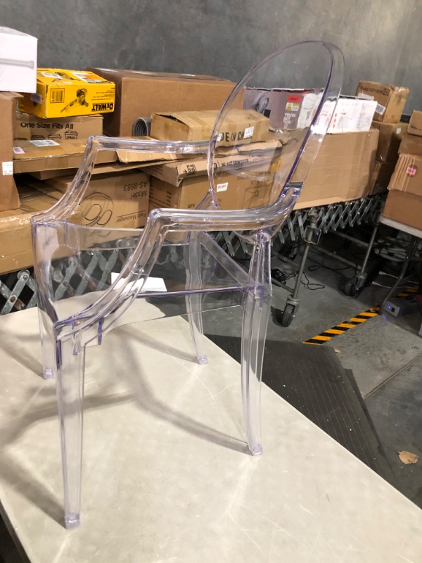Photo 2 of ***USED - NO PACKAGING***
Flash Furniture Ghost Chair with Arms in Transparent Crystal 1 Pack, 23"D x 21.13"W x 36.5"H