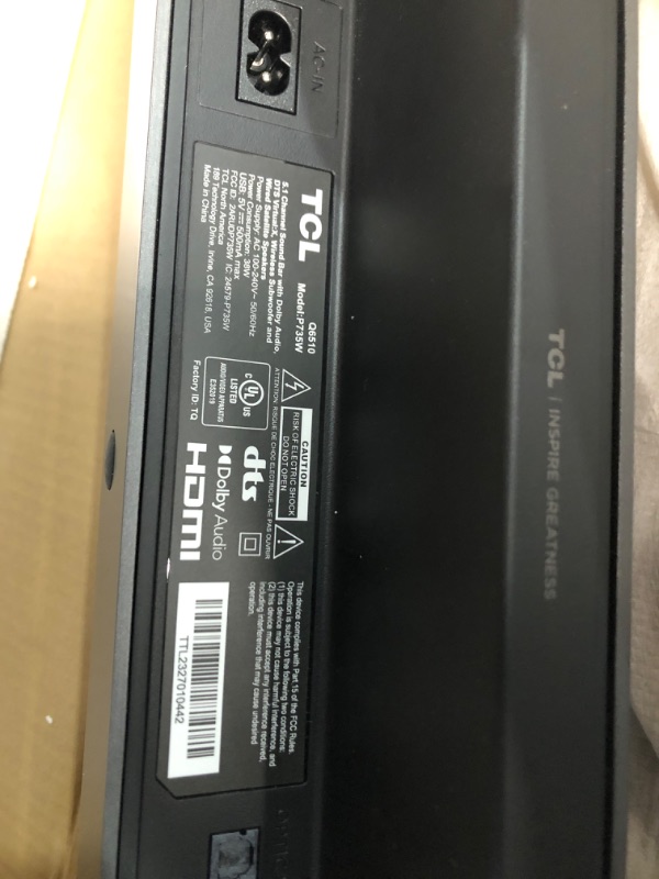 Photo 4 of TCL 5.1ch Sound Bar with Wireless Subwoofer