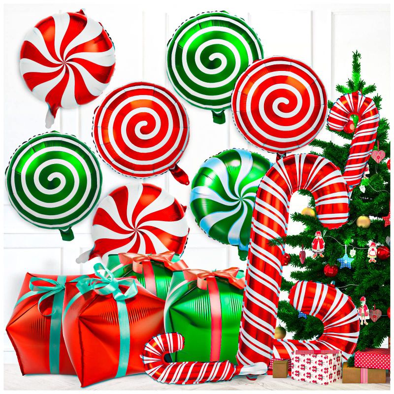 Photo 1 of 30Pcs Christmas Foil Balloons, Large Candy Cane Swirl 