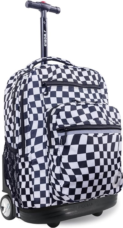 Photo 1 of (READ NOTES) J World New York Sundance Rolling Backpack Girl Boy Roller Bookbag, Wavy Checkers, 20 Inch