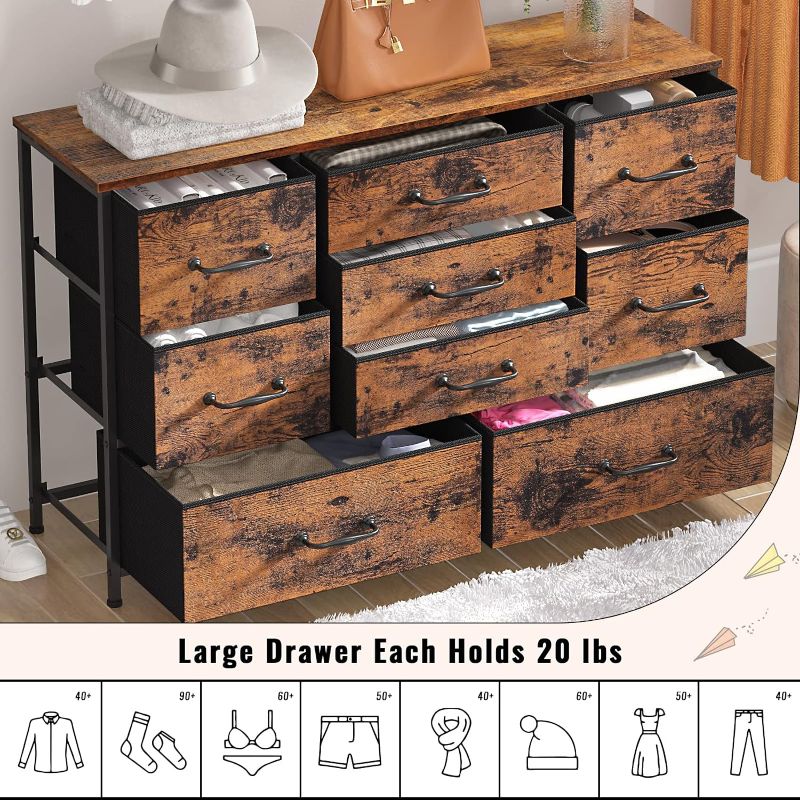 Photo 1 of ****VIEW CLERK COMMENTS****Furnulem Wide Dresser with 9 Large Drawers for 55'' Long TV Stand Entertainment Center,Wood Shelf Storage for Bedroom,Living Room,Closet,Entryway,Sturdy Metal Frame (Rustic Brown)