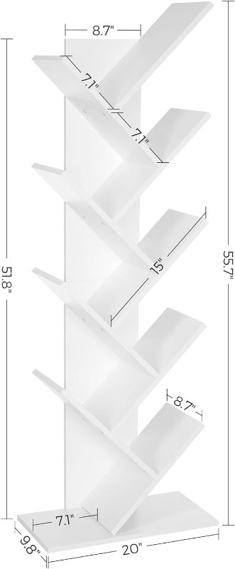 Photo 5 of (READ NOTES) Panana Tree Bookshelf with Drawer, 8-Tier Wooden Storage Rack Wisdom Tree Book Holder Bookshelves Organizer for Living Room, Bedroom, Home Office (White)