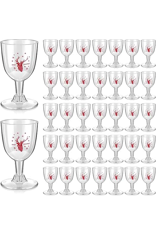 Photo 1 of 100 Pieces 6oz Christmas Plastic Wine Glasses with Stem Plastic Party Wine 