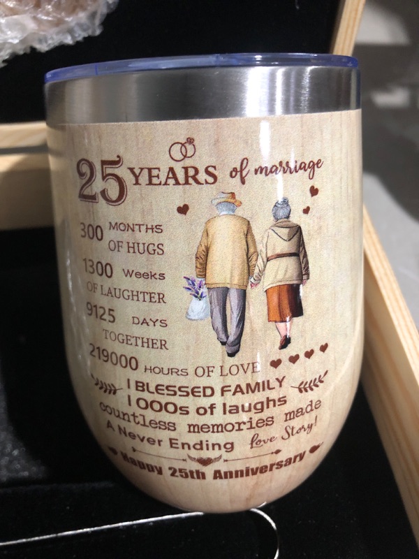 Photo 5 of 25th Anniversary Wedding Tumbler Gifts, Gifts for Husband, Gifts for Anniversary Couple, Romantic Gifts for Him, 25 Years of Marriage. 