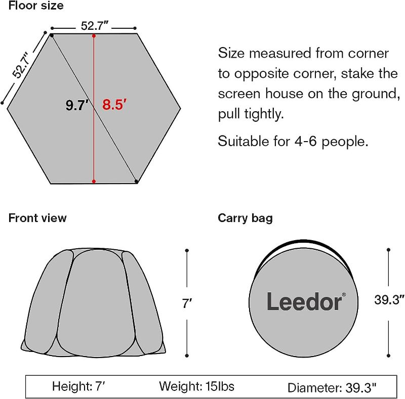 Photo 3 of (READ NOTES) Leedor Gazebos for Patios Screen House Room 4-6 Person Canopy Pergolas Mosquito Net Camping Tent Dining Pop Up Sun Shade Shelter Mesh Walls Not Waterproof Gray,10'x10'
