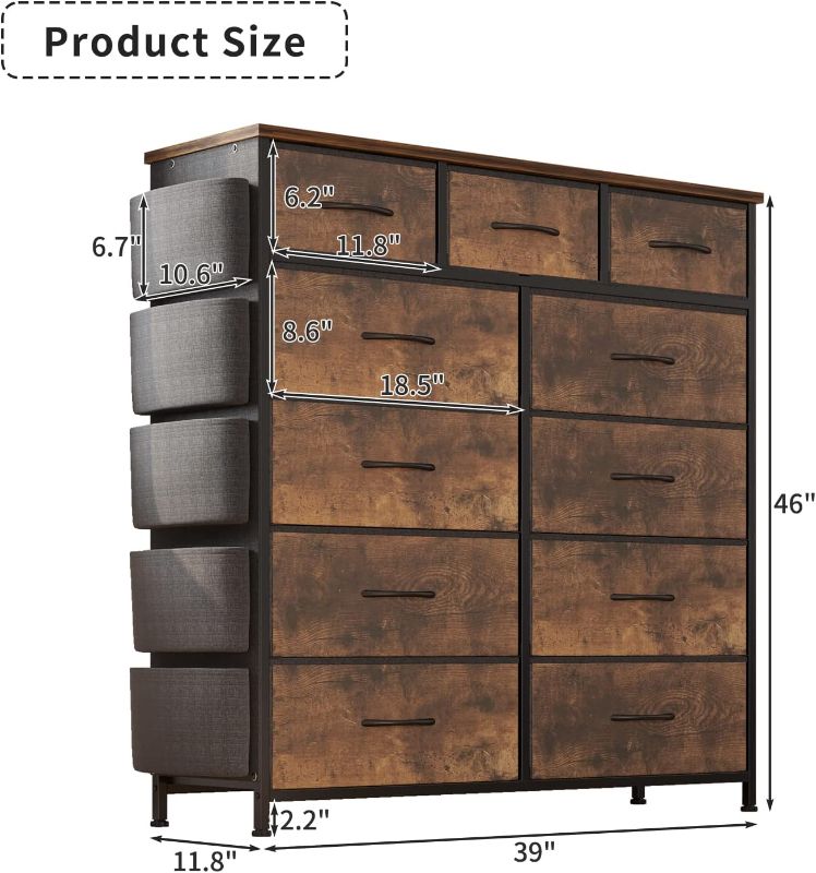 Photo 3 of (READ FULL POST) Dresser for Bedroom with 11 Drawer, Dressers & Chests of Drawers with Side Pockets, Hooks, Fabric Storage Drawer, Steel Frame, Wood Top, Organizer Unit and Pull Handle for Closet.
