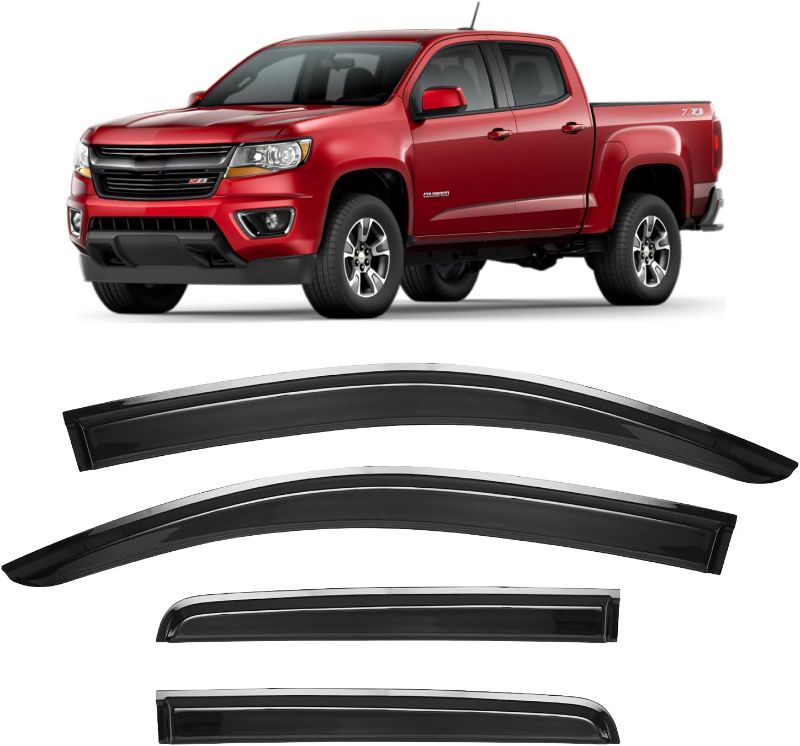 Photo 1 of (READ NOTES) KitsPro Side Window Rain Guards for 2015-2022 Chevy Chevrolet Colorado & GMC Canyon (ONLY FIT Crew Cab), Gloss Black Tape-On Window Deflectors Vent Visors, Set of 4
