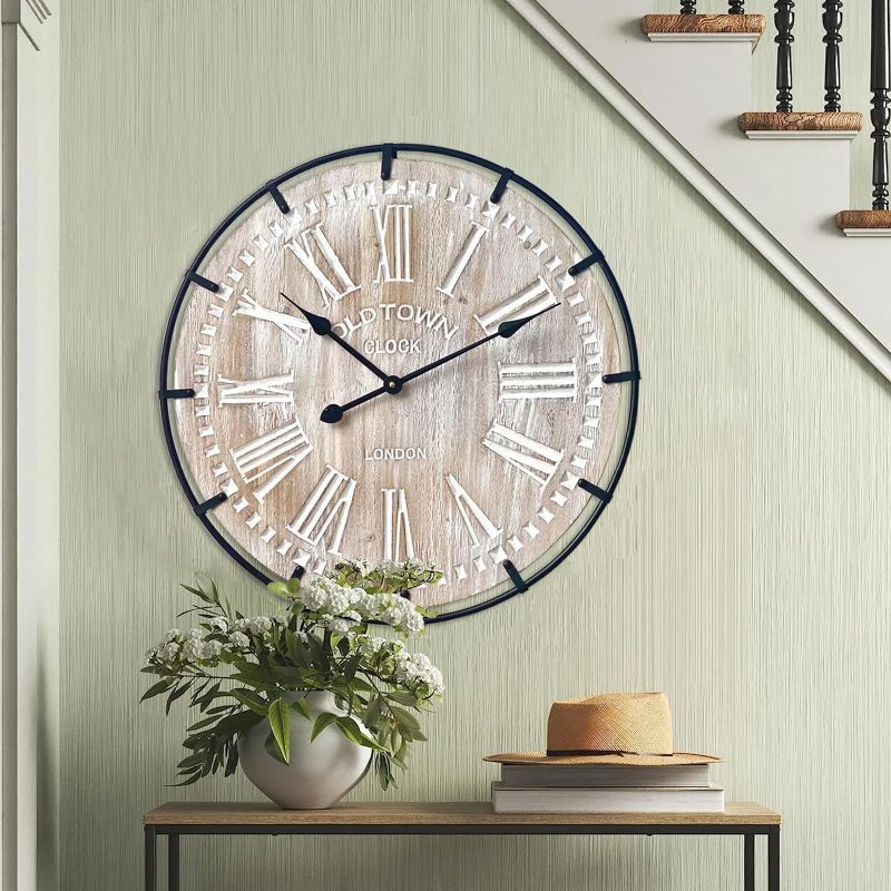 Photo 1 of **SEE NOTES**
EMAX HOME 24 Inch Large Farmhouse Wall Clock, Rustic Antique Wood