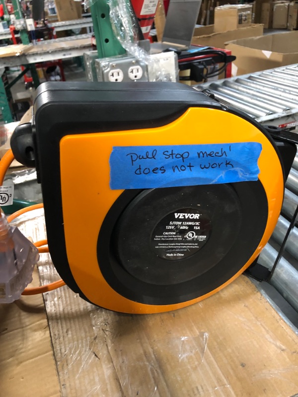 Photo 2 of [READ NOTES, SALE FOR PARTS ONLY NON-REFUNDABLE]
VEVOR Retractable Extension Cord Reel 65 FT Heavy Duty 12AWG/3C SJTOW Power Cord with Lighted Triple Tap Outlet, 15 Amp Circuit Breaker 180° Swivel Bracket for Ceiling or Wall Mount, UL Listed Black 65 FT 1