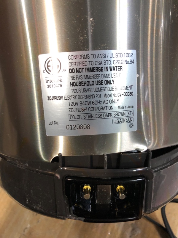 Photo 2 of [SOLD FOR PARTS, NON-REFUNDABLE READ NOTES]
Zojirushi America CV-DCC50XT VE Hybrid Water Boiler And Warmer, 5-Liter, Stainless Dark Brown 5-Liter Boiler