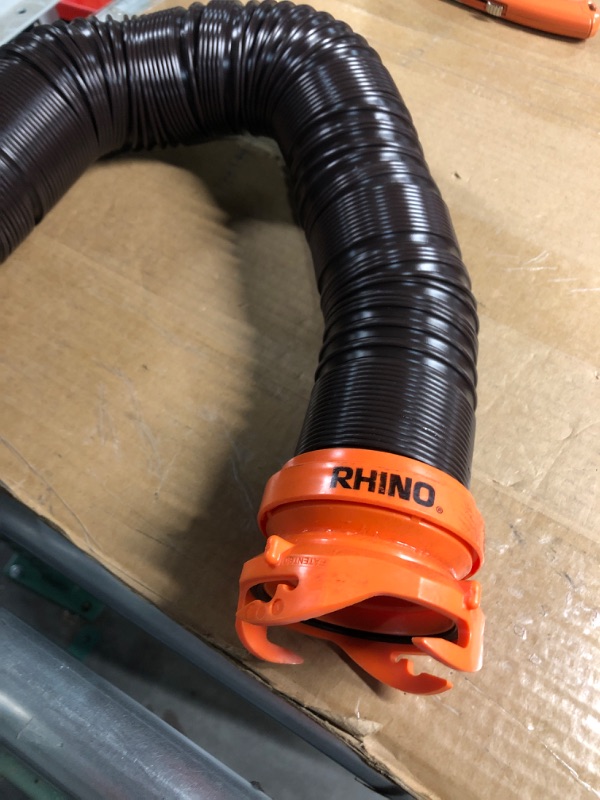 Photo 1 of Camco 20' (39742) RhinoFLEX 20-Foot RV Sewer Hose Kit, Swivel Transparent Elbow with 4-in-1 Dump Station Fitting-Storage Caps Included , Black , Brown 20ft Sewer Hose Kit Frustration-