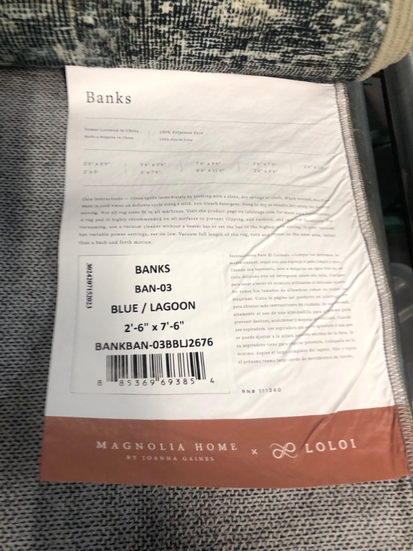 Photo 2 of Loloi Magnolia Home by Joanna Gaines x Loloi Banks Collection Machine Washable BAN-03 Blue / Lagoon, 2'-6" x 7'-6", Runner Rug Blue / Lagoon 2'-6" x 7'-6"