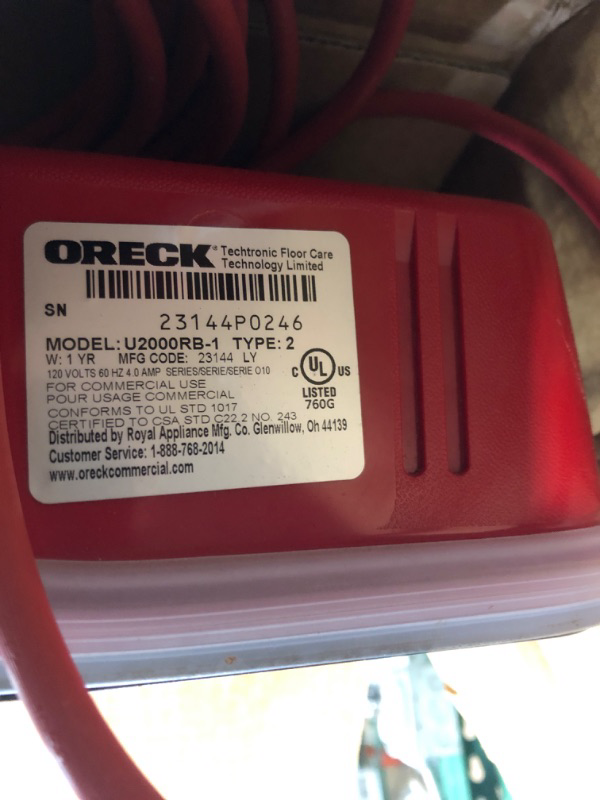 Photo 5 of ***HEAVILY USED AND DIRTY - POWERS ON - UNABLE TO TEST FURTHER***
Oreck Commercial Upright Bagged Vacuum Cleaner, Lightweight, 40ft Power Cord, 