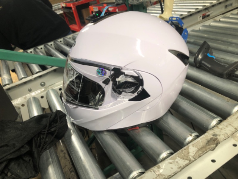 Photo 3 of **Stock photo used as ref only**AHR Run-M Full Face Motorcycle Helmet Flip Up Modular Helmet Dual Visors DOT Approved, White (XL)