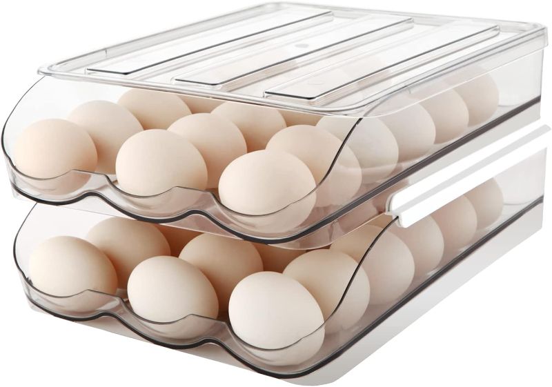 Photo 1 of  Egg Holder , Automatically Rolling Egg Storage Container for Refrigerator,Large h Lid,Clear Plastic Egg Dispenser