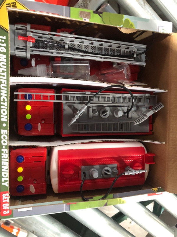 Photo 2 of ArtCreativity Light Up Fire Trucks for Kids, Set of 3, Includes Ladder Truck, Tanker Truck, & Engine Truck