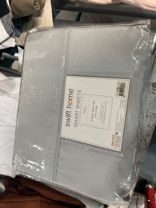 Photo 1 of Swift Home Smart Sheets, Ultra Soft Brushed Microfiber 4-Piece Sheet Set, Fitted Bed Sheet with Side Storage Pockets – Silver, Full Silver Full