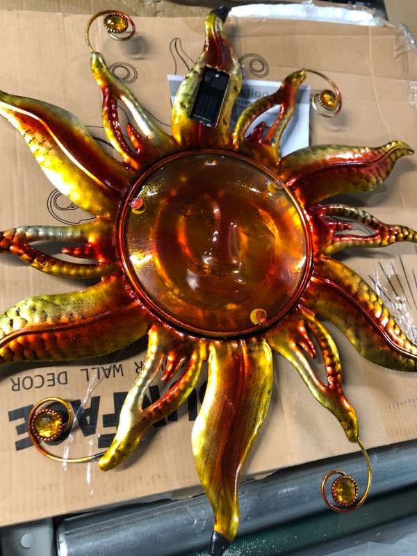 Photo 2 of **UNABLE TO TEST** Fashionoda 18" Solar Sun Face Wall Art - Metal Sun Sculpture with LED Lights & Smiling Face, (Gold)