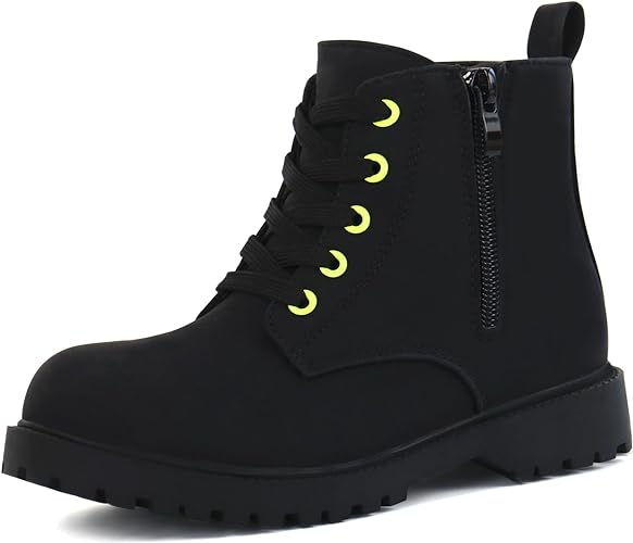 Photo 1 of JABASIC Girls Ankle Boots Side Zipper Lace Up Work Boot Combat Booties for Little/Big Kids