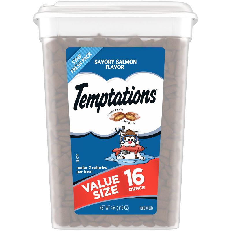 Photo 1 of *SEE NOTES* PACK OF 3 TEMPTATIONS Classic Crunchy and Soft Cat Treats Savory Salmon Flavor, 16 oz. Tub