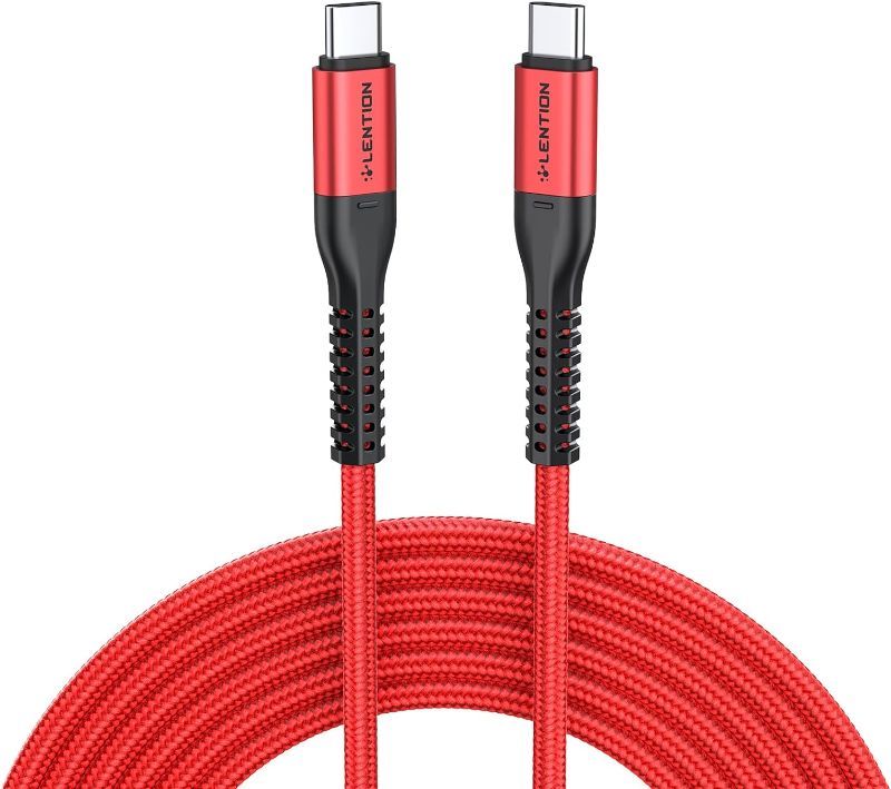 Photo 1 of LENTION USB C to USB C Cable 6.6ft 60W, Type C 20V/3A Fast Charging Braided Cord Compatible with iPhone 15/15 Pro/15 Pro Max, 2023-2016 MacBook Pro, New iPad Pro/Mac Air/Surface, More (Red)