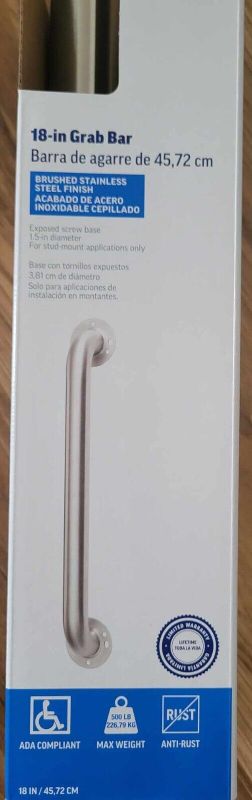 Photo 1 of New Project Source 18 Inch Exposed Screw Brushed Stainless Steel Grab Bar
