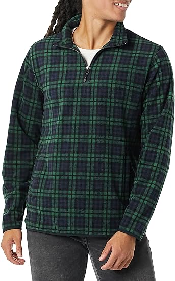 Photo 1 of Amazon Essentials Men's Quarter-Zip Polar Fleece Jacket, GREEN/Black Color Block, XX-Large