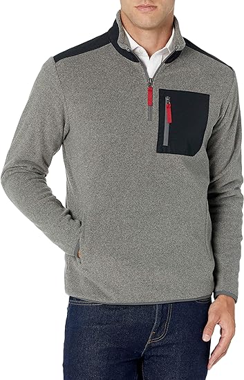 Photo 1 of Amazon Essentials Men's Quarter-Zip Polar Fleece Jacket, GREY/Black Color Block, SMALL