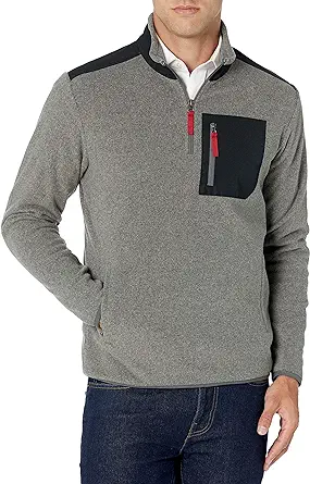 Photo 1 of Amazon Essentials Men's Quarter-Zip Polar Fleece Jacket, GREY/Black Color Block, XX-Large