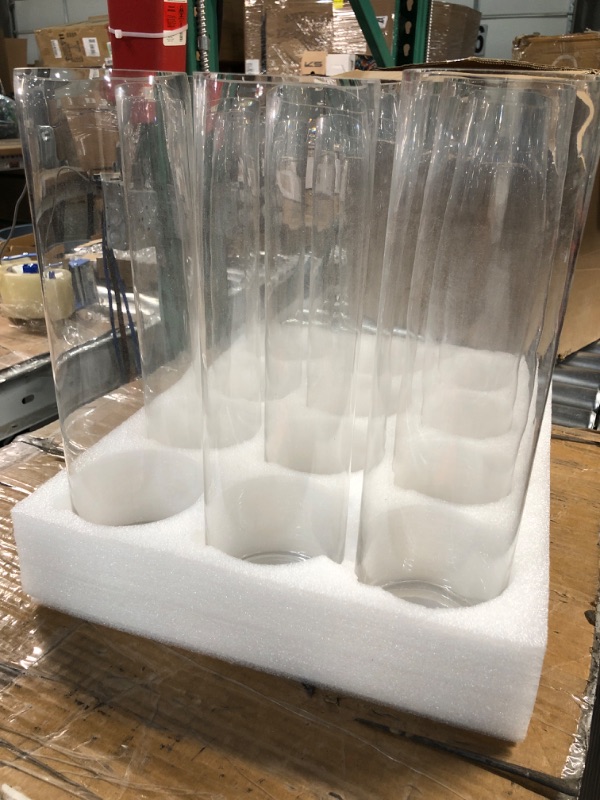 Photo 1 of 12 Pack Glass Cylinder Vases Set Clear Flower Vase Tall Floating Candle Holders Bulk for Centerpiece Table Home Wedding Decorations Dinners (4 x 14 Inch)