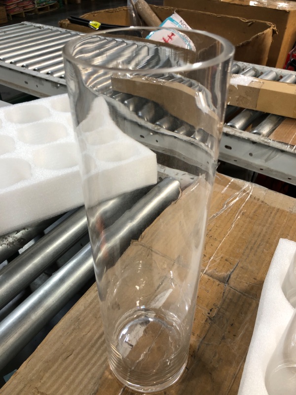 Photo 1 of 12 Pack Glass Cylinder Vases Set Clear Flower Vase Tall Floating Candle Holders Bulk for Centerpiece Table Home Wedding Decorations Dinners (4 x 14 Inch)