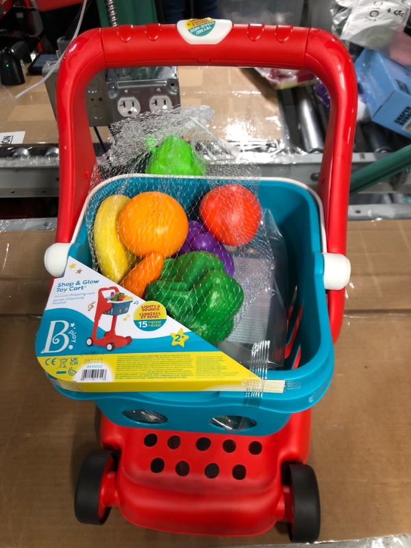 Photo 2 of B. toys- B. play- Shop & Glow Toy Cart- Pretend Play Toys for Toddlers- Shopping Cart- Grocery Cart with Lights & Sounds – Basket & Play Food- 2 Years+