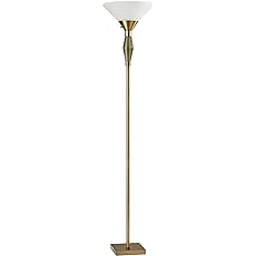 Photo 1 of Adesso 5168-21 Murphy 300W Torchiere, 71 in., 2 x 150W Incandescent/LED, Green Glass/Antique Brass Finish, 1 Floor Lamp Tall Floor Lamp