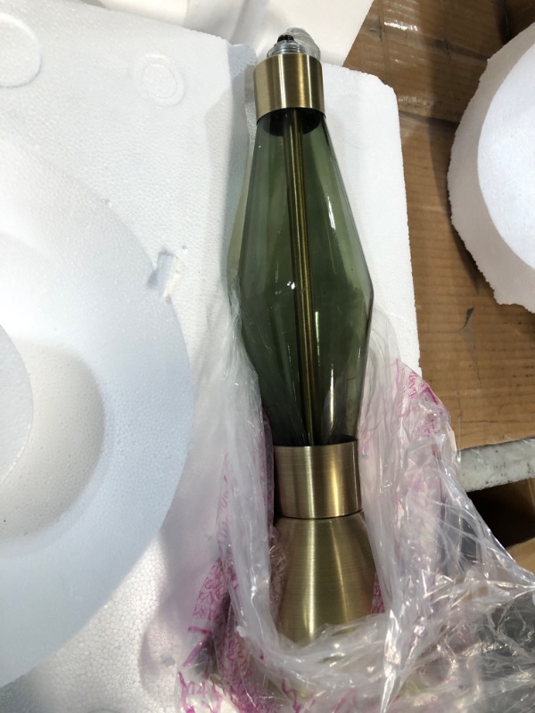 Photo 1 of Adesso 5168-21 Murphy 300W Torchiere, 71 in., 2 x 150W Incandescent/LED, Green Glass/Antique Brass Finish, 1 Floor Lamp Tall Floor Lamp