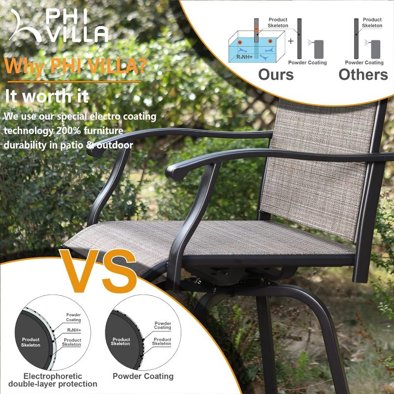 Photo 4 of (READ NOTES) PHI VILLA Patio Swivel Bar Stools Set of 2, Outdoor Bar Height Patio Stools & Bar Chairs Fabric