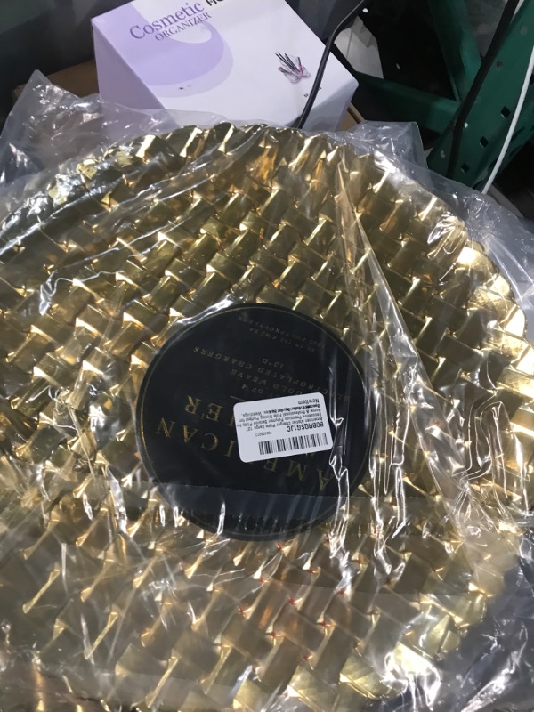 Photo 2 of American Atelier Charger Plate Large 13” Decorative Premium Polymer Service Plate for Home & Professional Fine Dining Perfect for Upscale Events, Dinner Parties, Weddings, Banquets, Catering, Set of 4 Gold Weave 13"