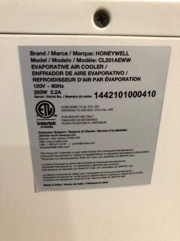 Photo 5 of **MISSING REMOTE**
Honeywell 722 CFM Indoor Portable Evaporative Cooler with Remote Control, (White)