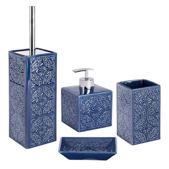 Photo 1 of **MISSING BRUSH HOLDER**
Wenko Cordoba Bathroom Accessory Set of 5 - Blue

