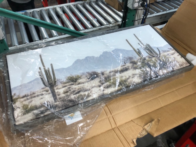 Photo 2 of Kate and Laurel Sylvie Tall Saguaro Cacti Desert Mountain Framed Canvas Wall Art by The Creative Bunch Studio, 18x40 Gray