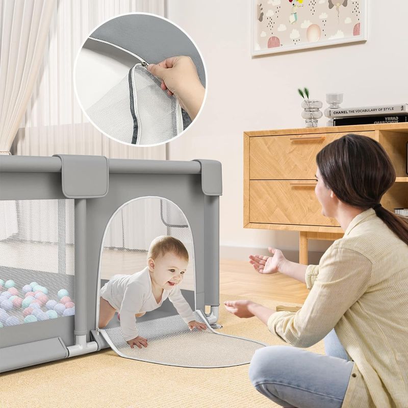 Photo 4 of 79" ×71" Extra Large Baby Playpen, Big Play Pens for Babies and Toddlers - GREY 