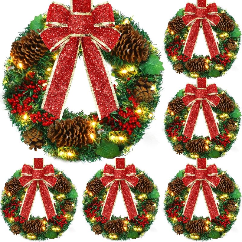 Photo 1 of (STOCK PHOTO FOR SAMPLE ONLY) - Ceenna 6 Pcs LED Christmas Wreaths Outdoor 15.7" Lighted Xmas Wreath