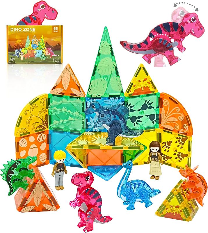 Photo 1 of (STOCK PHOTO FOR SAMPLE) - Magnetic Tiles Dinosaurs Magnet Building Blocks Toys for Kids Ages 3-5 4-8 8-12 Creative Animals Educational Stack 