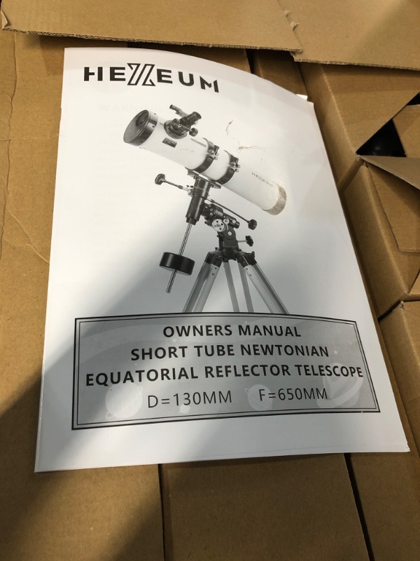 Photo 2 of HEXEUM Telescope 130EQ Astronomical Reflector - Manual Equatorial for Adults Astronomy. Comes with 2X Barlow Lens Phone Adapter - (WHITE) 