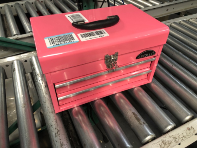 Photo 5 of Apollo Tools 14 Inch Steel Tool Box with Deep Top Compartment and 2 Drawers in Heavy-Duty Steel With Ball Bearing Opening and Powder Coated Finish - Pink Ribbon