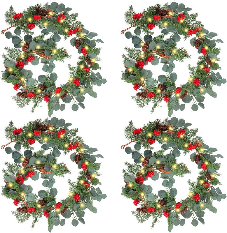 Photo 1 of ***STOCK IMAGE FOR SAMPLE***
Lyrow 4 Pcs 6.5 ft Christmas Garland Pine Cypress with LED Lights Hanging Garland with Artificial Red Berry Pine Cones Xmas Greenery Mantle Garland for Xmas