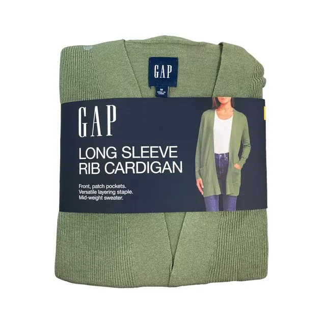 Photo 1 of GAP Women's Mid Weight Front Patch Pockets Long Sleeve Rib Cardigan (Four Leaf Clover, S)
